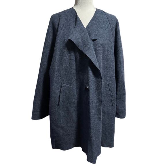 Oska Germany Virgin Wool Draped Collar Coat Blue Gray Size 2 M/L - Picture 1 of 7